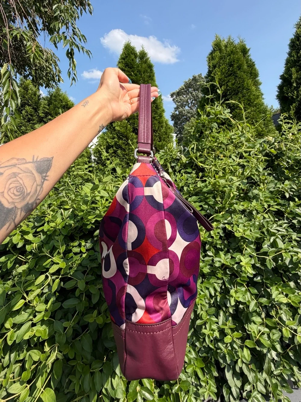 Coach Madison Maggie Op Art Purple Pink Sateen Hobo Shoulder Bag Y2K Purse